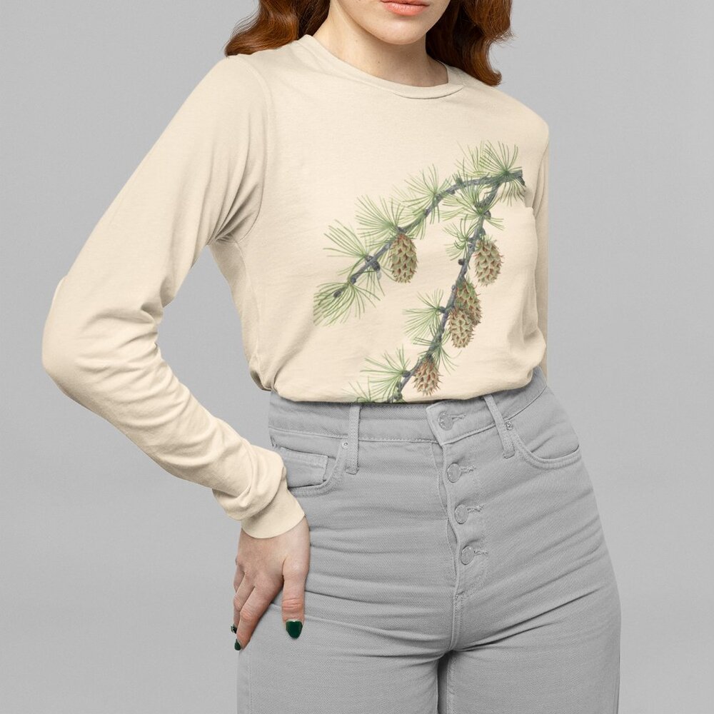 Western Larch Vintage Botanical Print Long Sleeve Graphic Tee T-shirt S M L XL